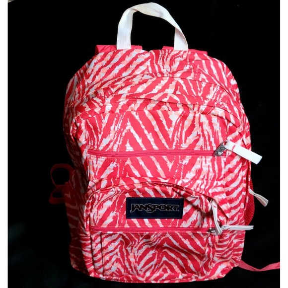Jansport Teen Adult 17.5" Backpack WILD AT HEART Red White Zebra Stripes VGC! - Picture 12 of 15